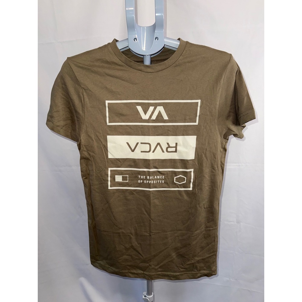RVCA Mens Graphic T-Shirt Olive Brown The Balance of Opposites VA Logo Small